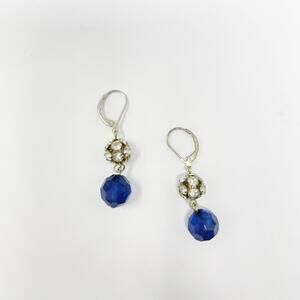 Blue Beaded Drop Earrings with Gemstone Detail Gold Tone
